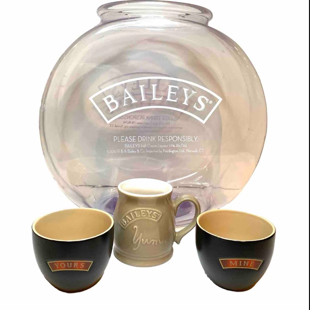 Lot of 4 Bailey's Irish Cream Bowls Coffee Cup Mugs Mine and Yours/ Lg Container